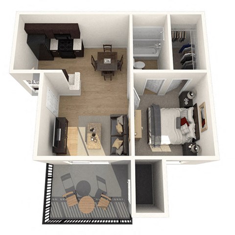 Floor plan for 1 bed, 1 bath, 483 sqft